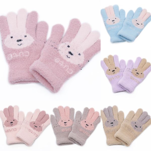 

autumn warm women's plush and thick winter cold proof cute cartoon riding outdoor gloves, Blue;gray