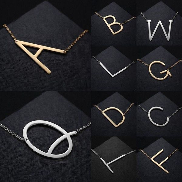 

necklace new stainless steel a-z english alphabet initial silver gold plated capital letter pendant fashion jewelry for