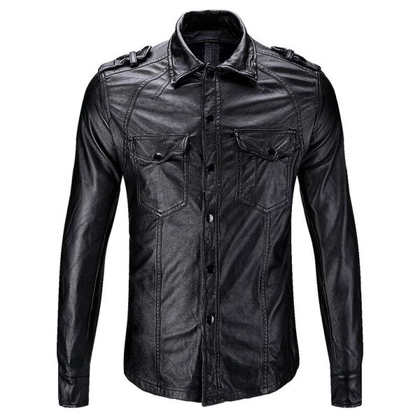 

2020 new men's motorcycle leather shirt black slim youth casual leather jacket men clothes