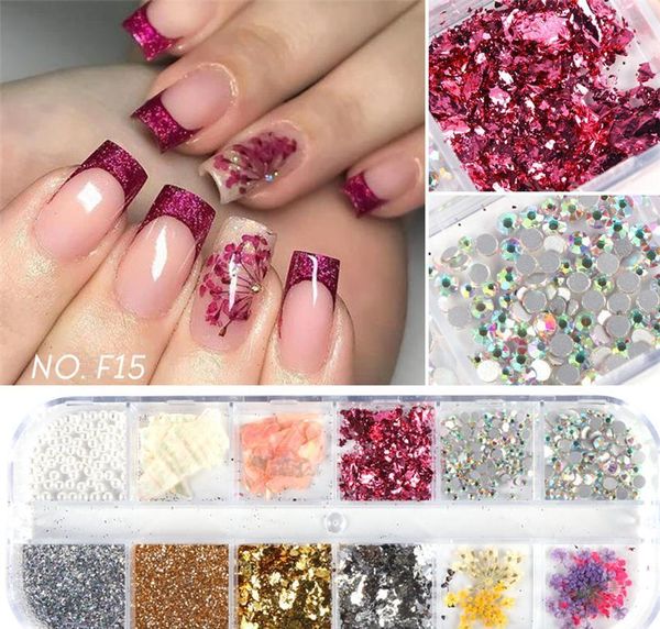 

nail stickers real natural dried flowers nail art kit supplies 3d applique nail decoration sequins glitter decals wmtcky sqtrimmer, Black