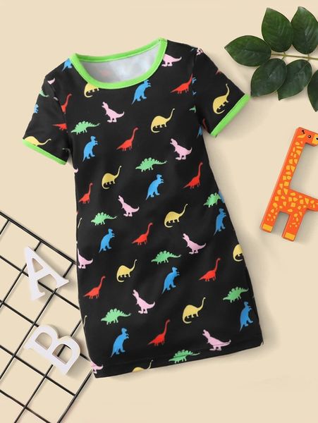 

baby dinosaur print tee dress she, Red;yellow