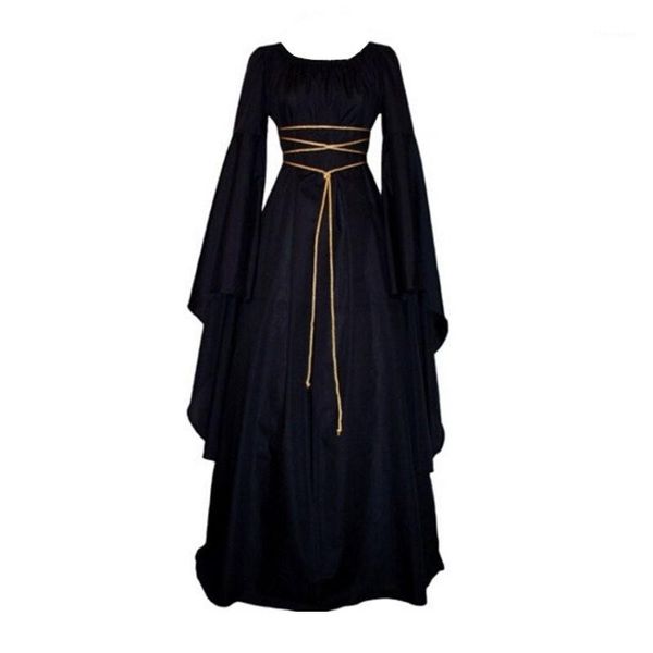 Damen Mittelalterliches Vintage-viktorianisches Renaissance-Gothic-Kostüm Ballkleid Langarm bodenlanges Kleid H71