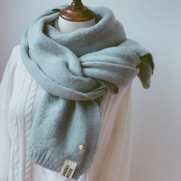 

scarves knitted scarf warm for women cute winter wool soft double face bufandas cachecol cotton lady men, Blue;gray