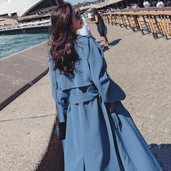 

women 2020 autumn winter new loose casual solid color trench coat female fashion sashes elegant long windbreaker outerwear r39, Tan;black
