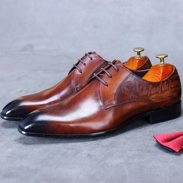 

square toe derby man wedding shoes genuine leather formal dress oxfords derby handmade men's party flats ss774, Black