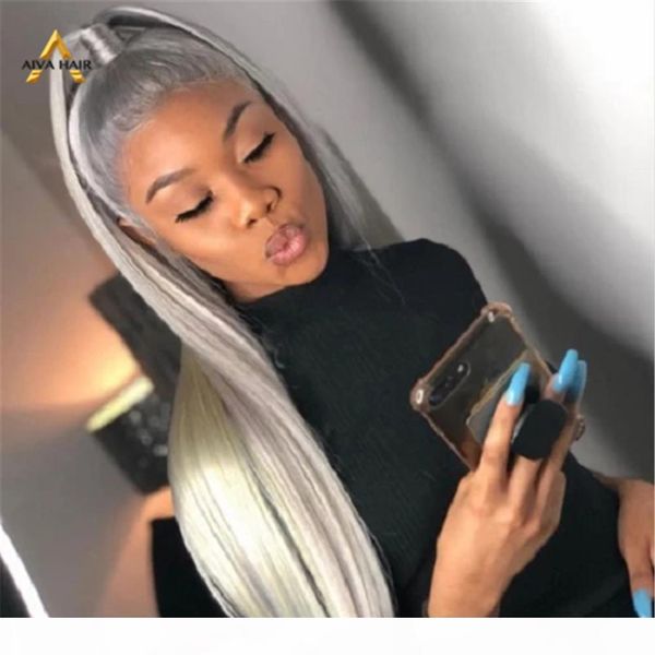 

brazilian gray long straight wigs 150 density human hair full lace wigs with baby hair thick glueless wigs for women, Black;brown