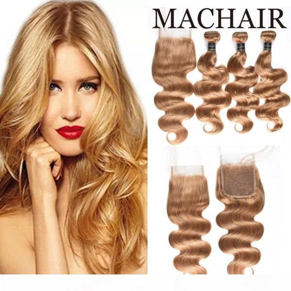 

siyusi straight hair with closure extension brazilian honey blonde bundles with closure color 27# human hair brazilian closure with bundle, Black;brown