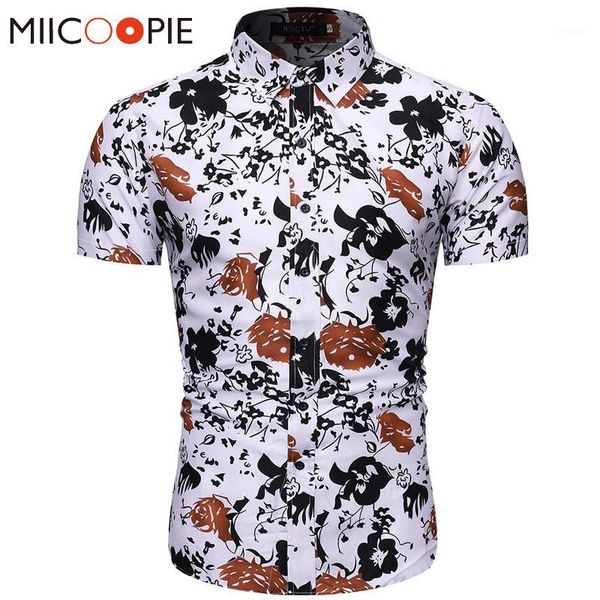 

men's beach shirts fashion flowers printed turndown collar short sleeve blouse shirt for men summer floral camisas para hombre1, White;black
