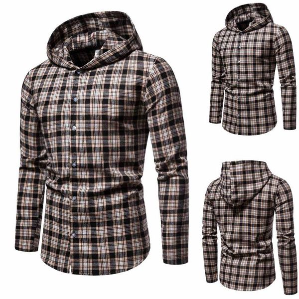 

men's hoodies & sweatshirts casual fashion plaid printing loose hoodie long sleeve shirt blouse splicing pullover sudaderas, Black