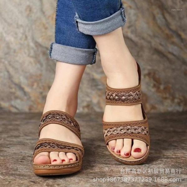 

ways for the new big yards sandals car line non-slip round head wedge comfortable one word is cool procrastinate1, Black