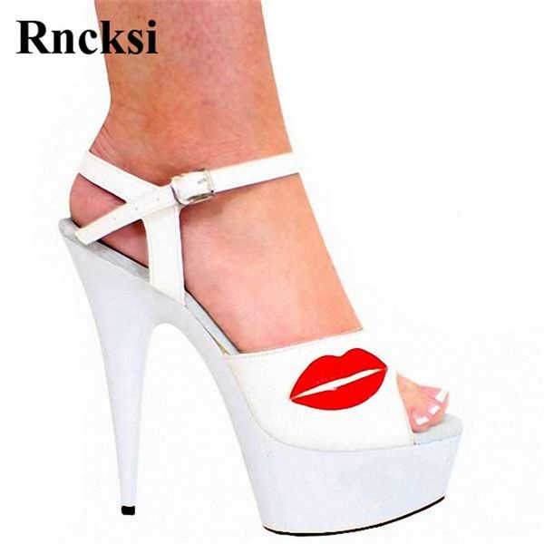

rncksi women pole dance shoes red fish mouth night club party sandals 15cm high heels stiletto and platform dance shoes, Black