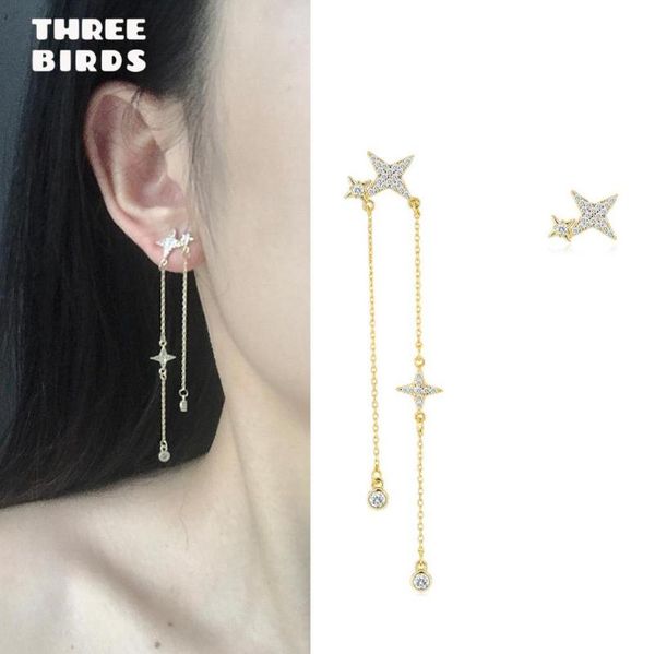 

stud fashion cute star earrings hiagh quality crystal and long tassel for women korean jewellry 2021, Golden;silver