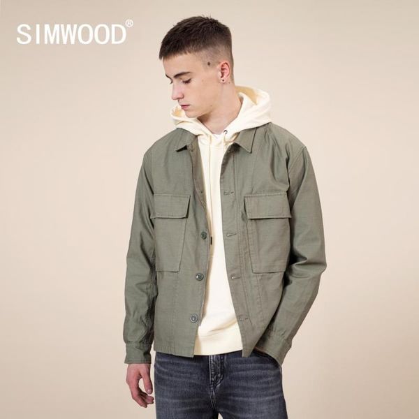 

simwood 2020 autumn new jacket men fashion cargo plus size 100% cotton jackets multi-pocket outerwear coats sj130636, Black;brown