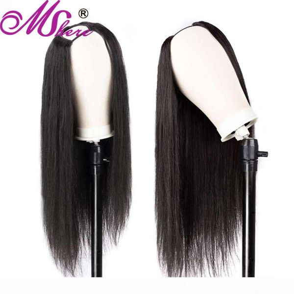 

u part wig brazilian straight human for black women natural color wigs 150% density remy hair, Black;brown