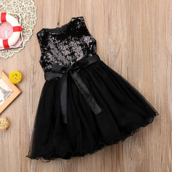 

black sequins princess girls dress kid baby girl tulle wedding evening party dresses child prom dress new year costumes jllmcf