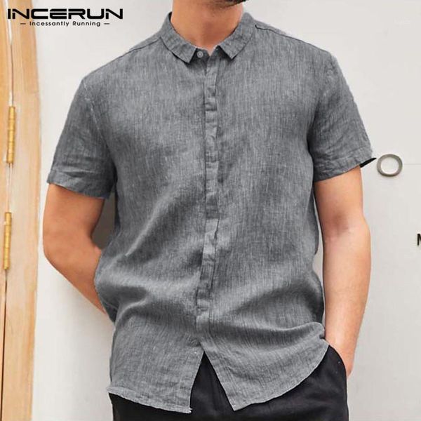 

incerun men shirt loose fit lapel neck short sleeve vintage solid color streetwear casual brand shirt men camisa social 2020 5xl1, White;black