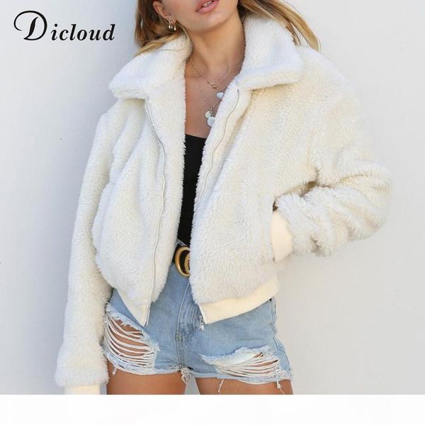 

dicloud winter teddy basic jacket sherpa parka women autumn 2018 warm long sleeve bomber jacket puffer faux fur coat casual, Black;brown