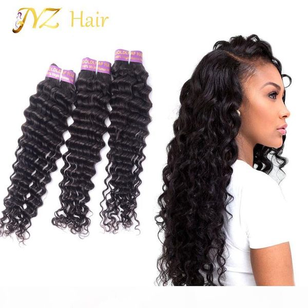 

jyz 100% unprocessed malaysian virgin hair deep wave brazilian 3 bundles deals peruvian human hair style deep curly, Black