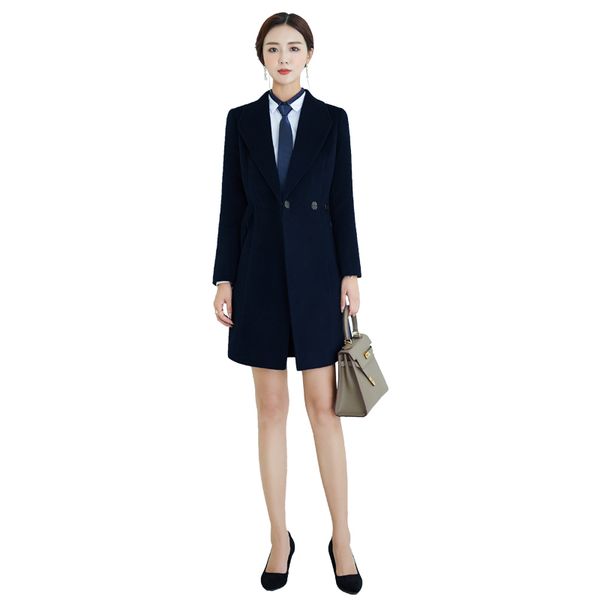 

mmedium long 2020 women's professional winter thickening black woolen coat slim fitting and cotton work clothes