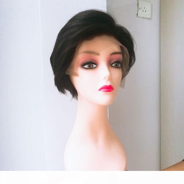 

pixie cut short human hair lace front wigs glueless lace front human hair wigs for african americans brazilian straight hair wigs, Black;brown