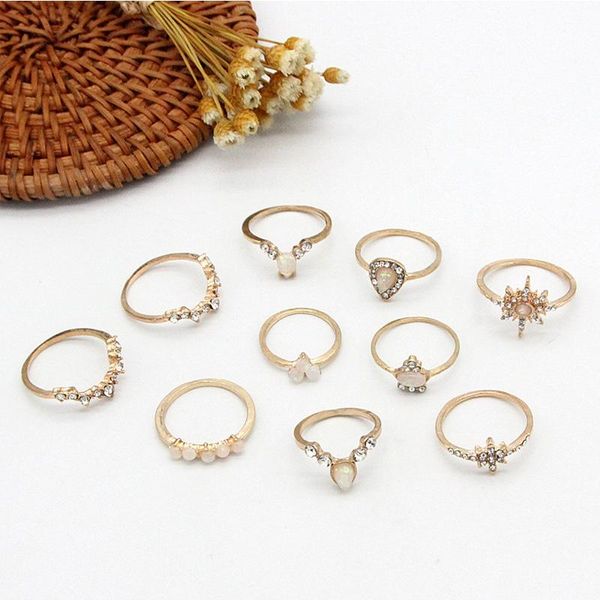 Anéis Knuckle Set Bohemian Ring para Meninas Vintage Anéis de Cristal Junção Conjuntos de Anel de Nó para Adolescentes Party Fesvital Jewelry Gift