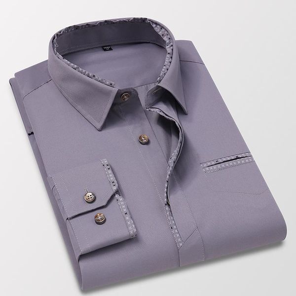 

men's dress shirts fashion smooth bamboo-fiber pocke design long sleeve standard-fit formal business solid classic shirt, White;black