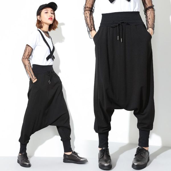 

women's pants & capris 2021 spring autumn trousers women fashion black drawstring pockets casual loose plus size harem hip hop dance st, Black;white
