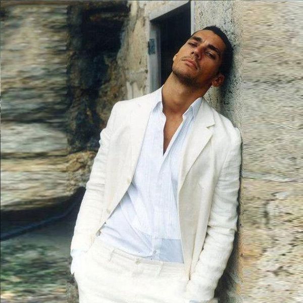 

men's suits & blazers casual summer beach ivory linen men for wedding blazer slim fit groom prom custom made tuxedos terno masculino 2, White;black