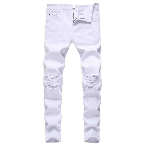 

mens jeans european and american style men slim elastic jeans trousers casual men ripped jean fashion new solid color washed pencil pants, Blue