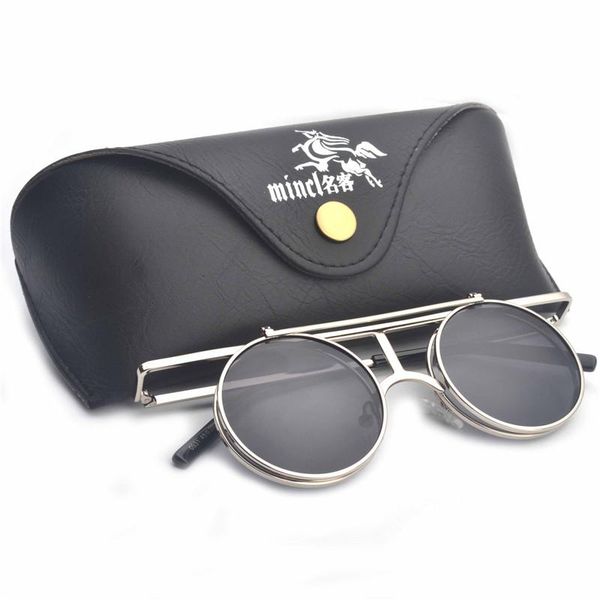 

sunglasses mincl/men vintage round punk men small flip up women retro metal silver uv400 lxl, White;black