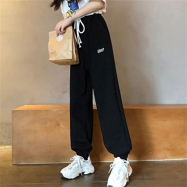 

spring summer jogging pants women fashion elastic waist drawstring sportwear trousers female loose casual streetwear harem pants 201109, Black;white