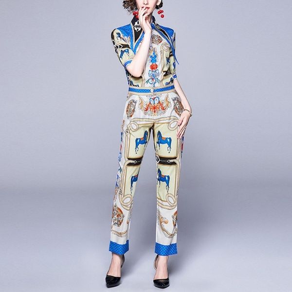 

retro print fashion western style two-piece suit, Tan;black