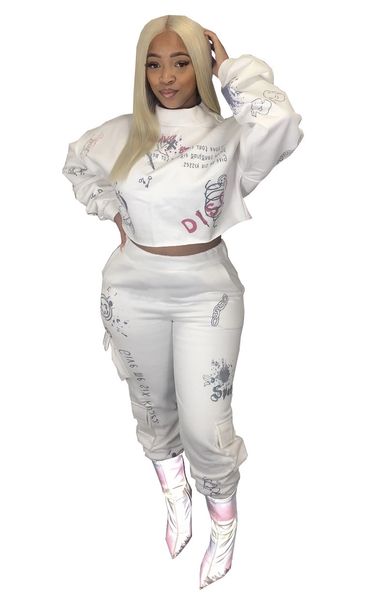 

sleeve trousers two graffiti set tracksuit women designer printed long outfits pullover pants letter ladies casual piece sweatshirt sui uguw, Black