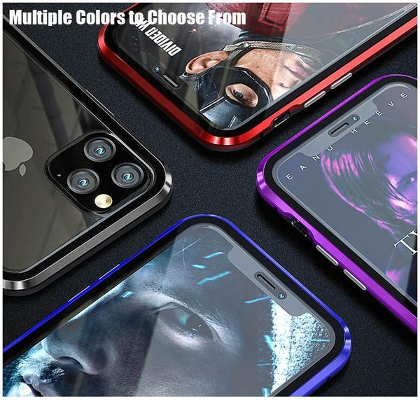 

360 magnetic adsorption metal case for iphone 11 12 pro xs max xr double-sided glass case for iphone 8 7 qyliul
