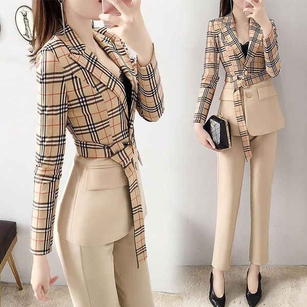 

women's two piece pants temperament hong kong style small suit early autumn fashion slim set, White