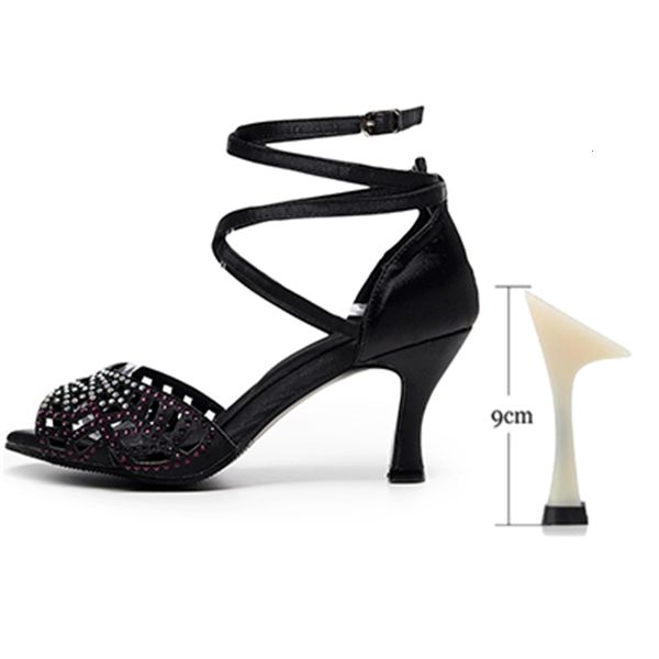 

2021 new qianjiaowu latin ballroom dance women rhinestone salsa dancing shoes for wedding girls soft sole practice dance-shoes 1 yj86, Black