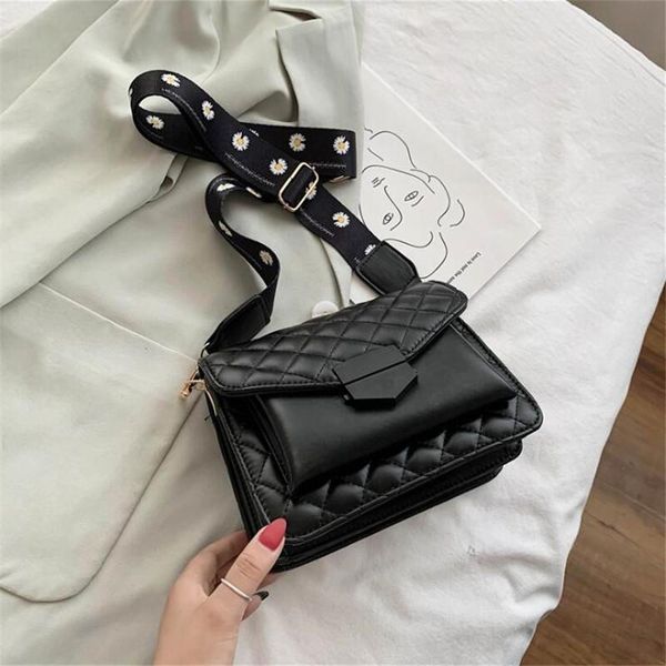 

2021 new rhombus wide shoulder strap shoulder bag western style messenger bag all-match handbag