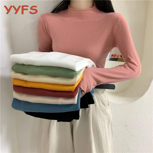 

women's sweaters 2021 sweater women autumn winter knitted pullover long sleeve slim jumper soft basic candy colors thin femme, White;black