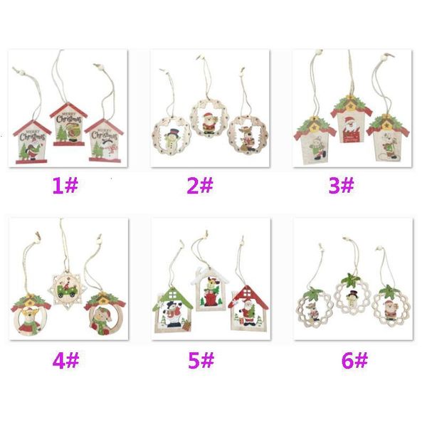 

2020 tree wooden ornament christmas pendant santa clause snowman bear hanging ornaments decoration 3pcs/set hh9-2614