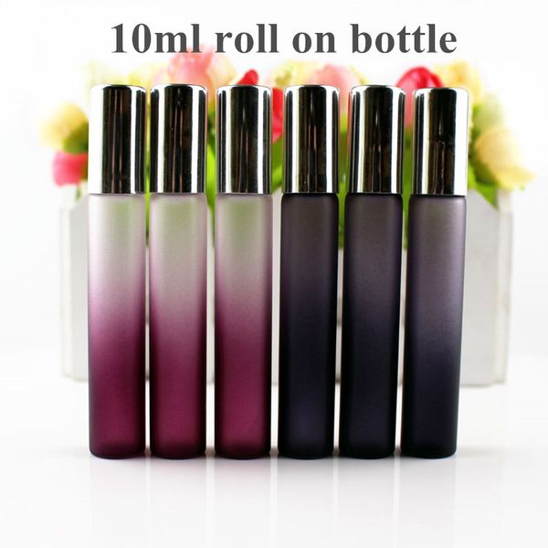 

1pcs 10ml roll on bottle black / purple thin glass roll-on vials 10cc essential oil roller perfumes sample bottle