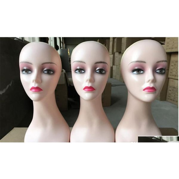 

female different skins wigs display mannequin head with makeup qylwwi lipper, White