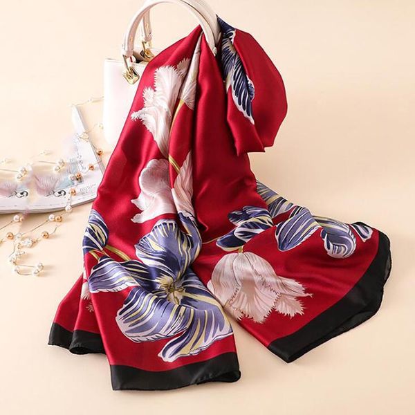 

3 colors silk scarf women summer silk scarvesprint floral thin shawls and wraps foulard pure color hijab stoles, Blue;gray