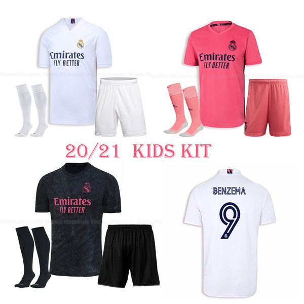 

20 21 real madrid soccer jerseys short home away third kids kits hazard zidane benzema football shirt camiseta de futbol men set thai, Black