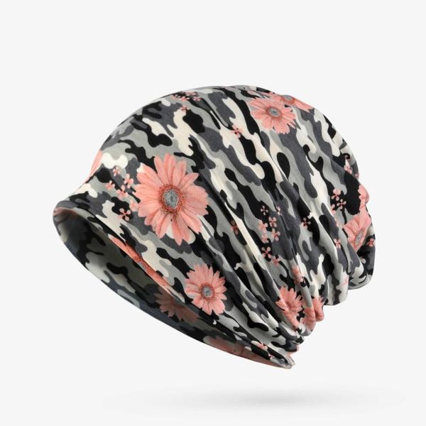 

camouflage flower beanie hats for women turban hat men bonnet bone head cap mask collar scarf baggy cap hip hop skullies