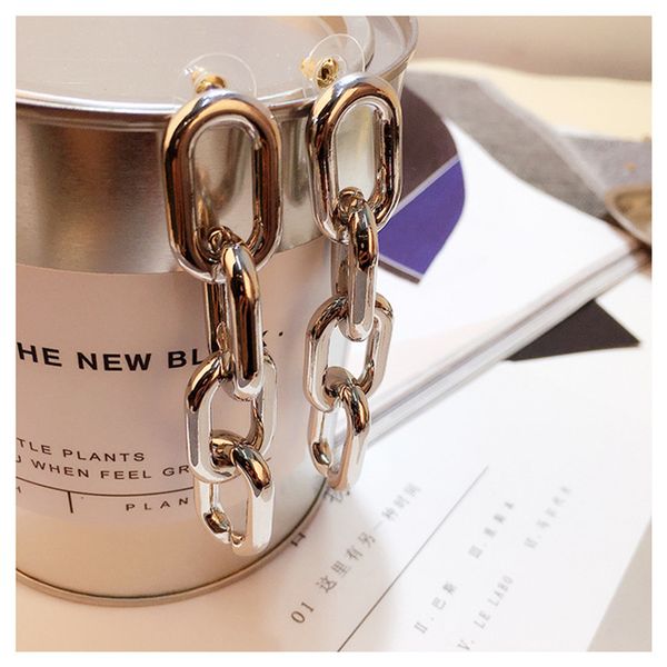 

sexemara chunky chain long earrings women statement punk 3 color big link chain drop earring brincos pendientes dangle earring, Golden