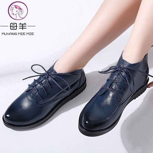 

boots muyang mie women shoes woman genuine leather flat plus size 34 - 44 ladies 2021 fashion ankle women1, Black