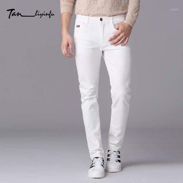 

tanliyinfu fine denim men's brand 2017 spring new men's slim white jeans letter stitching decoration1, Blue