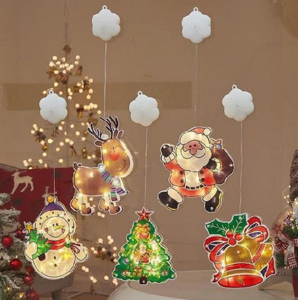 La più recente campana di Babbo Natale pupazzo di neve alce albero di Natale luce a LED ventosa decorazione per finestre lanterna di Natale