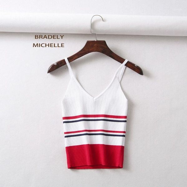 

bradely michelle 2020 europe and america crop slim v-neck knitted camis1, White