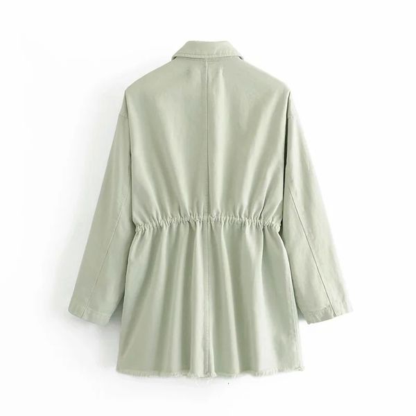 

2021 new jacket fashion long sleeves patch pockets overshirt vintage frayed trims adjustable drawstring chic casual button outwear wzin, Black;brown